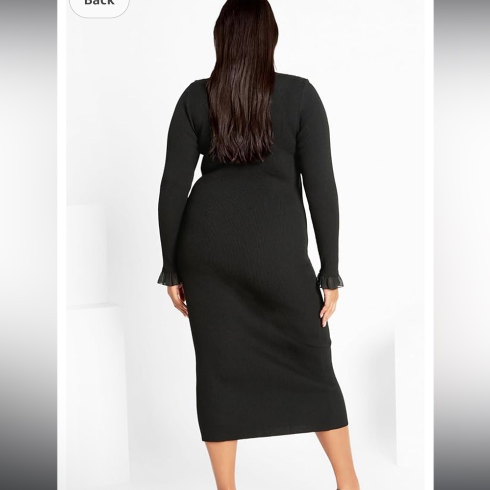 City Chic Black Asymmetrical Ruffled Bodycon Dress - Picture 2 of 7